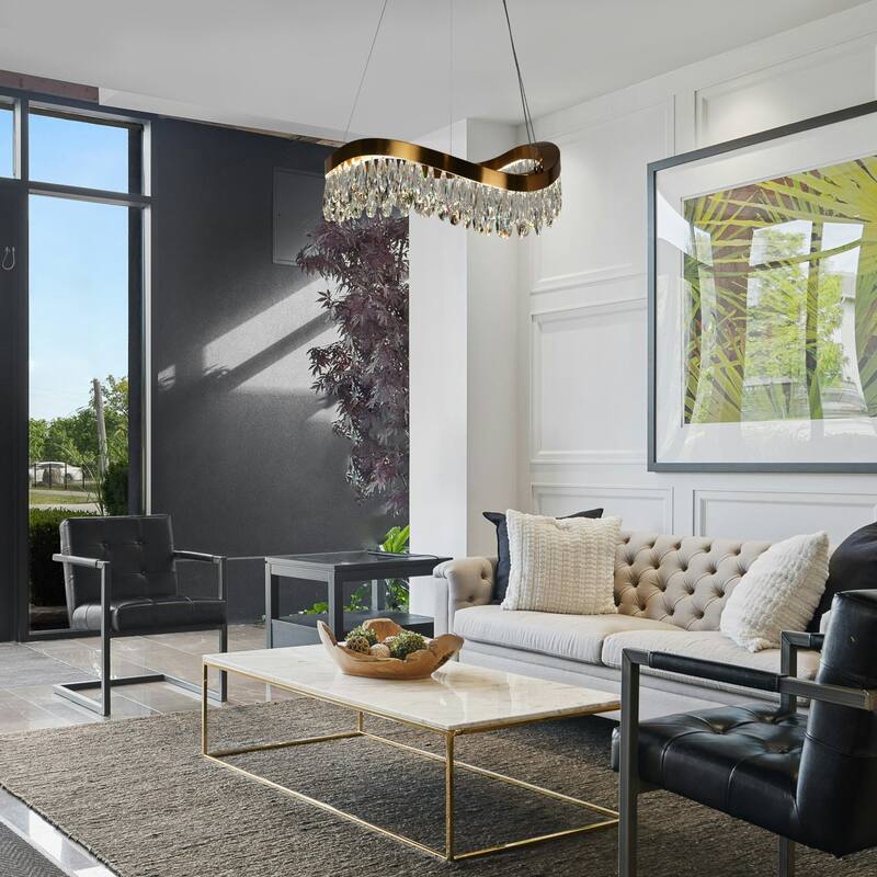 Modern Gold LED Crystal Drum Chandelier for Living Dining Room