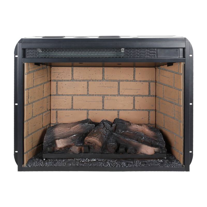 23-Inch Infrared Quartz Heater Fireplace Insert with Realistic Wood Log & Brick Design, Remote Control