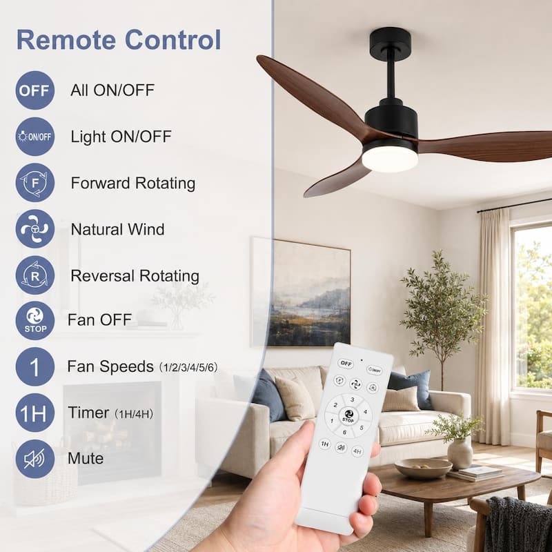 Airsurfer 52 in LED Ceiling Fan with Light, 3 Blades, Remote Control, 6 Speeds