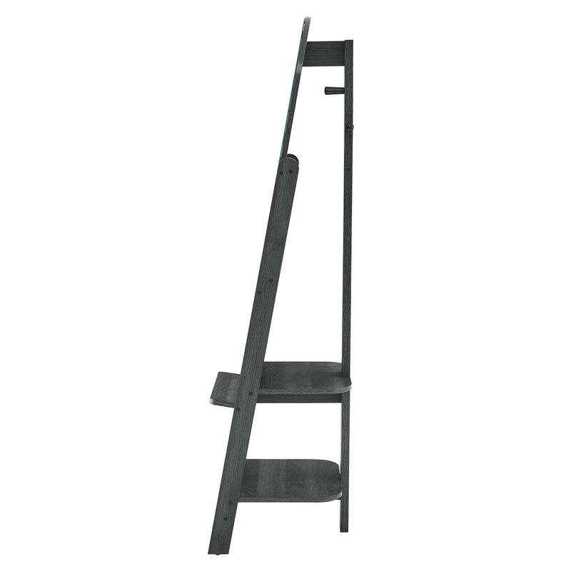 Lewis Modern Black Wooden Standing Arched Mirror with Shelf and Hooks