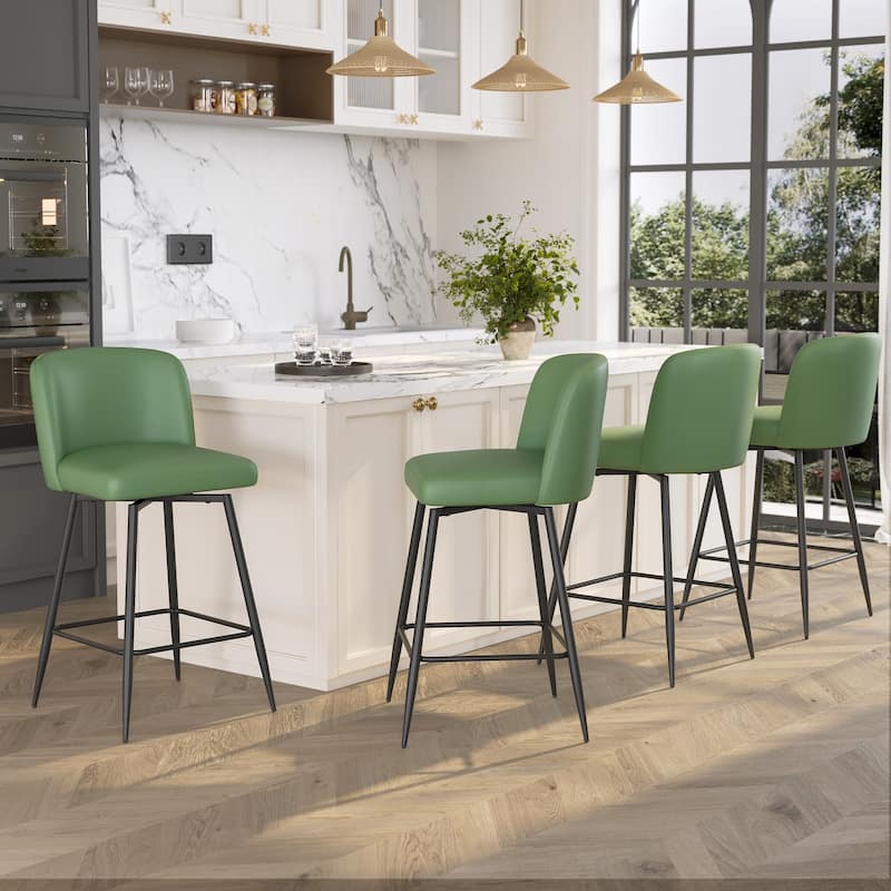 26.77" Counter Height Swivel Bar Stools with Backs and Metal Legs - Green - 4PC