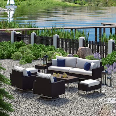 Milo Espresso 8 Piece Sunbrella Outdoor Patio Motion Seating Set