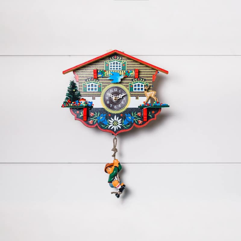 8.5" Red and Blue Alpinist Cuckoo Wall Clock