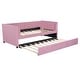 preview thumbnail 7 of 9, Twin Size Stylish Velvet Upholstered Daybed Ergonomic Design Backrest Daybed with Trundle Bed Wood Slat Support, Pink