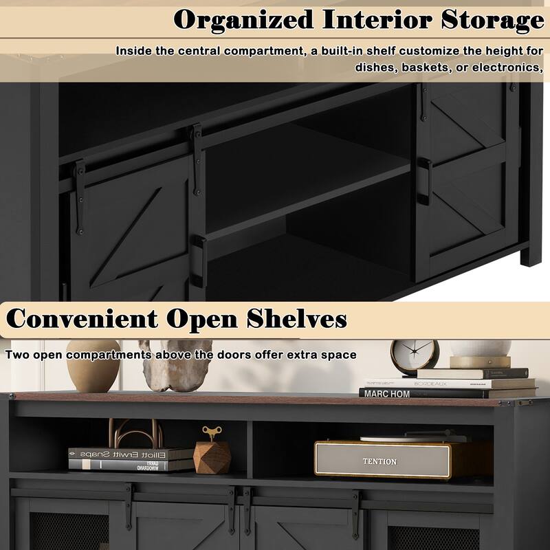 59.3" Sliding Barn Door Sideboard with Mesh Panels