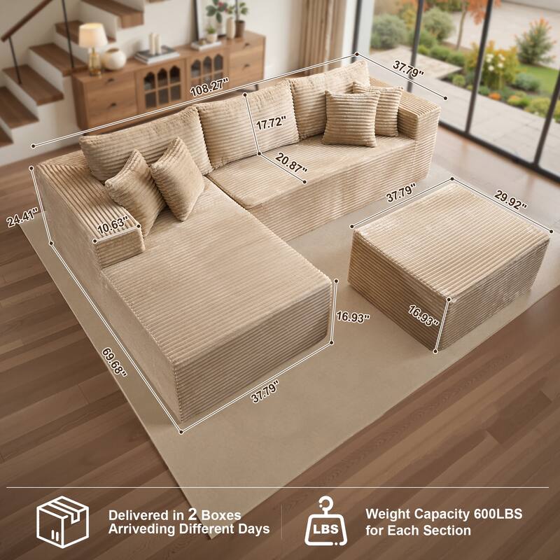 OVIOS All-Foam Cloud L-Shaped Lounger Sofa​ ​​With Ottoman​