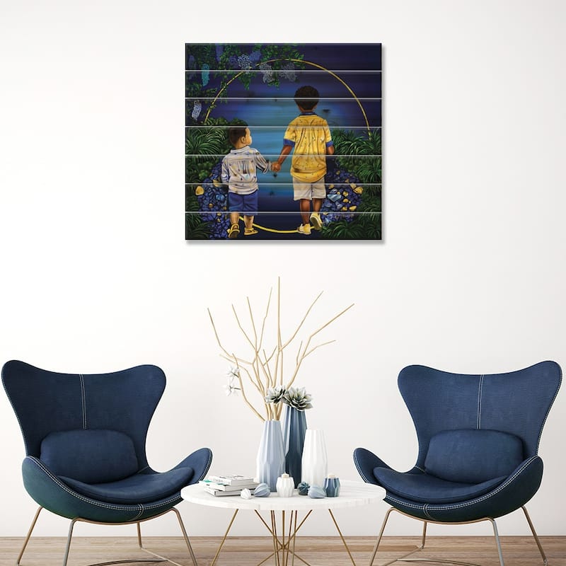 Journey With My Brother Print On Wood by Poetically Illustrated - Multi-Color