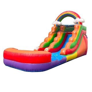 Pogo Bounce House Crossover Kids Inflatable Water Slide, Rainbow Cloud with Blower, 12 ft