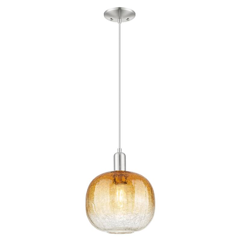 Innovations Lighting Downtown Urban - Brookhaven Sphere - 1 Light 10" Cord Hung Mini Pendant - Amber Shade/Brushed Satin Nickel