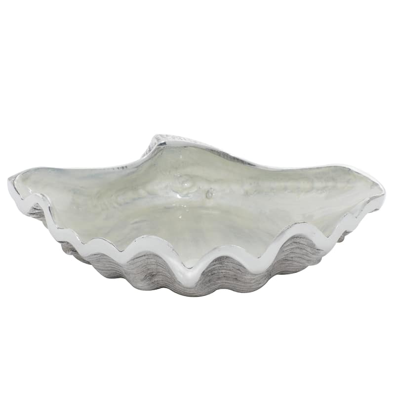 White Aluminum Metal Shell Shell Serving Bowl with Enamel Interior - 12 x 9 x 3