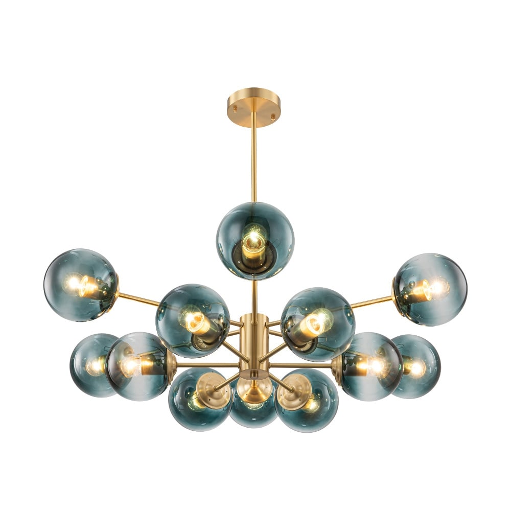 Mid-Century 12-Light Sputnik Blue Glass Bubble Chandelier 35.4in