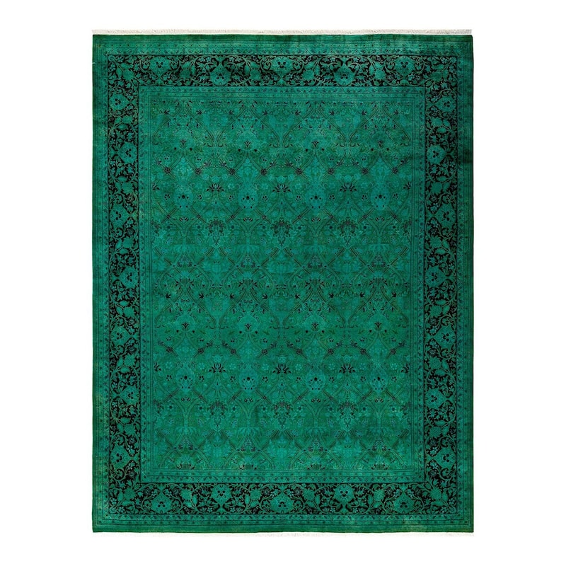 Overton Hand Knotted Wool Vintage Inspired Modern Contemporary Overdyed Green Area Rug - 8' 0" x 10' 6"