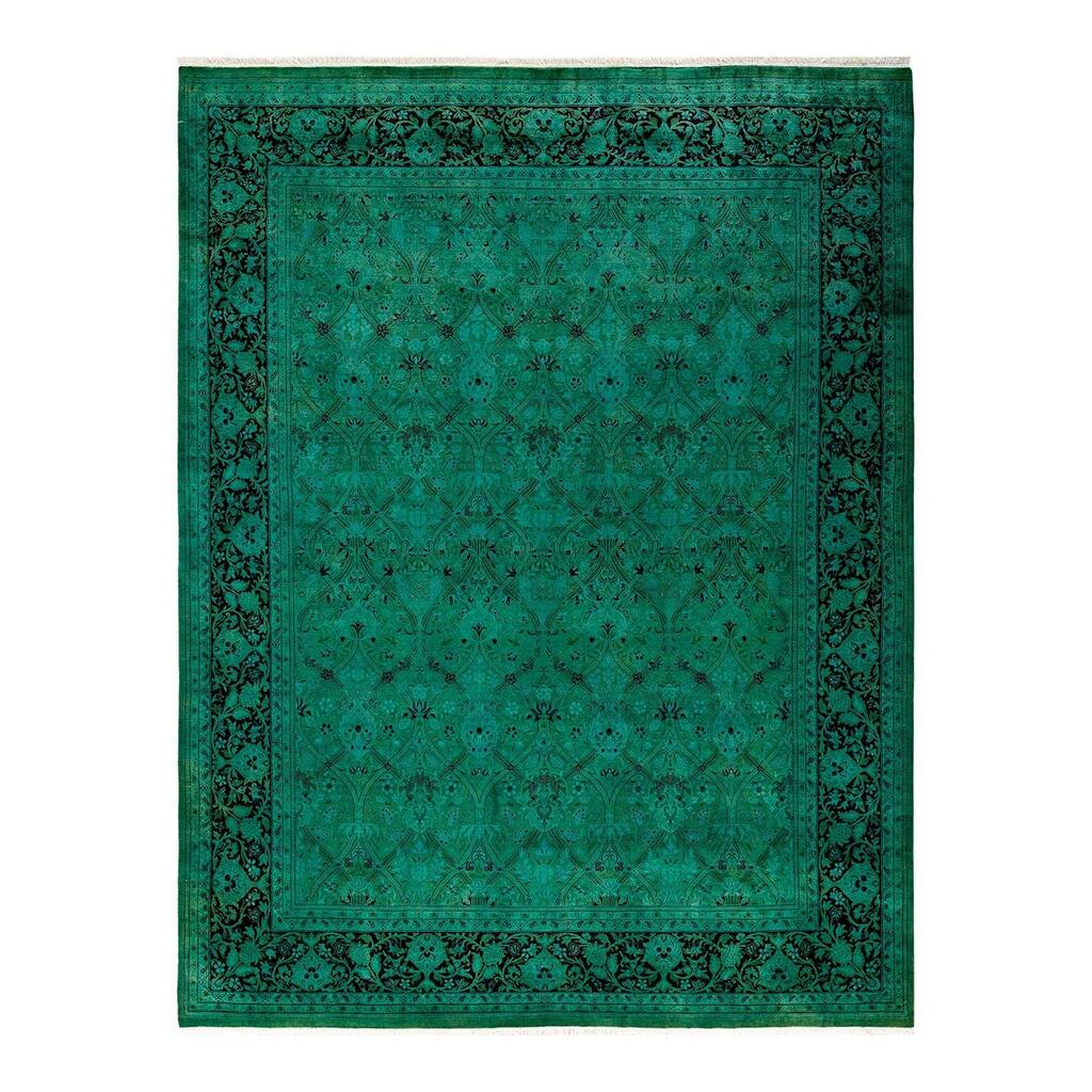 Overton Hand Knotted Wool Vintage Inspired Modern Contemporary Overdyed Green Area Rug - 8' 0" x 10' 6"