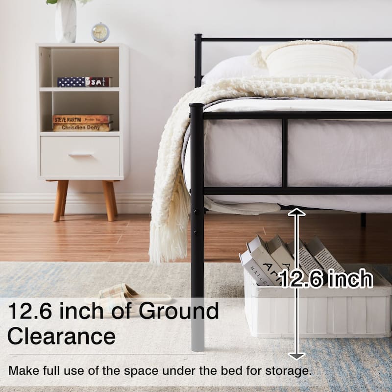 Metal Platform Bed Frame with Headboard and Footboard, Black-Twin/Full/Queen Size Bed