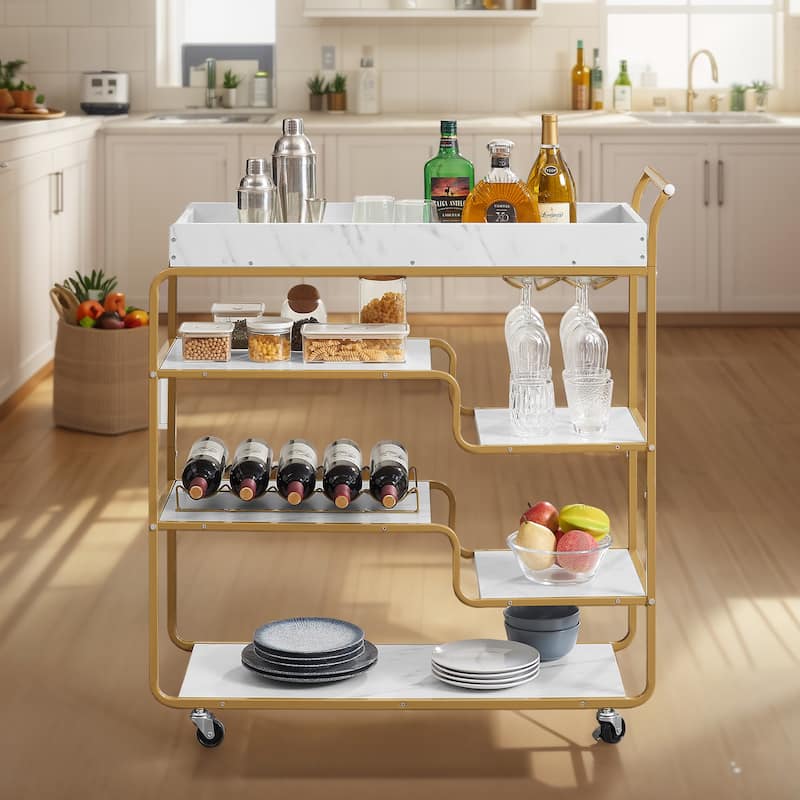 Mobile Bar Cart on Wheels,6-Tier Bar Bar Serving Carts with Wine Rack and Glass Holder for Kitchen,Gold - N/A