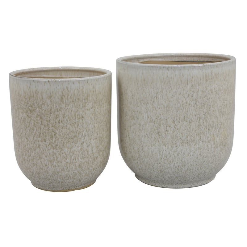 Lyna Accent Planter Set of 2, White Gray Ceramic Smooth Glossy Texture