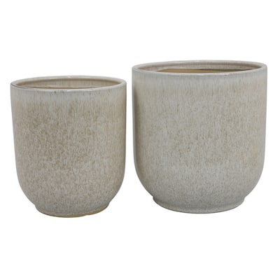 Lyna Accent Planter Set of 2, White Gray Ceramic Smooth Glossy Texture
