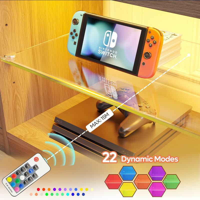 70 inch TV Stand 20 Color RGB Light Entertainment Center