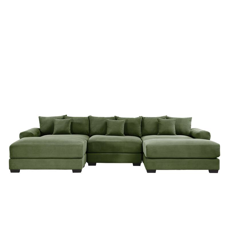 GDFStudio - Corduroy U-Shaped 3-Seater 130" Cloud Modular Sectional Couch with 2 Ottomans