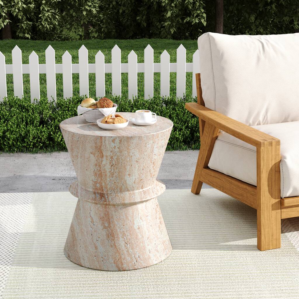 Outdoor Indoor Lightweight Concrete Side Table, Travertine Finish - 19.27