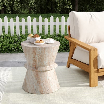 Roomfitters Outdoor Indoor Lightweight Side Table, Modern Accent End Table with Travertine Finish