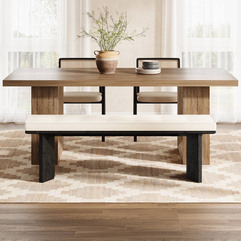 55-Inch Wood Dining Bench with Removable Cushion