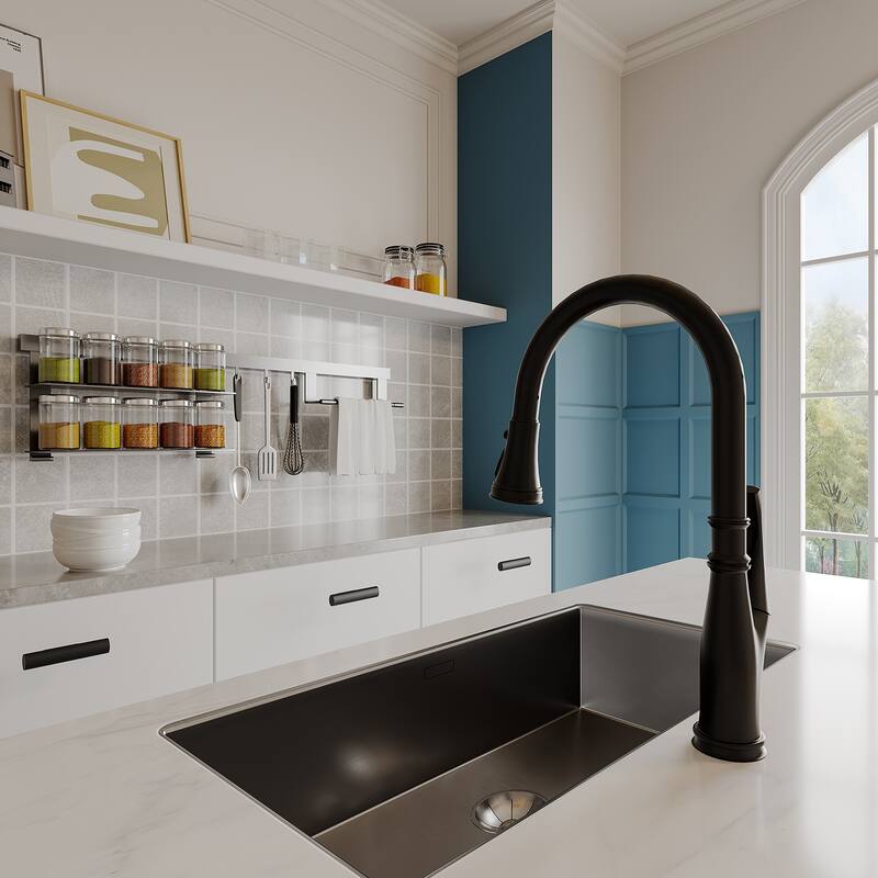 Modern Double Handle 3-Holes Deck Mount Bridge Kitchen Faucet