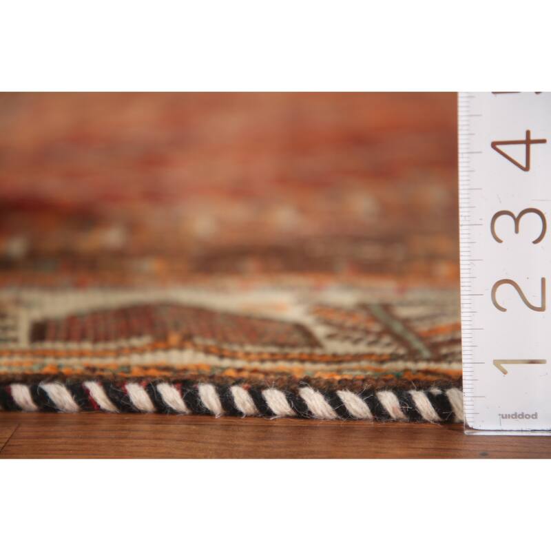 Geometric Shiraz Persian Vintage Area Rug Handmade Orange Wool Carpet - 5'0"x 8'9"