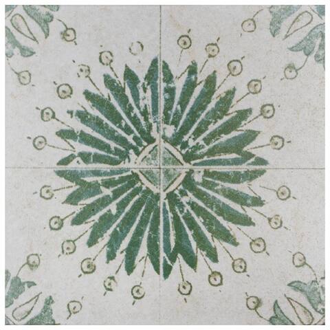Merola Tile Klinker Retro Blanco Aster Encaustic 12.75" x 12.75" Ceramic Floor and Wall Quarry Tile