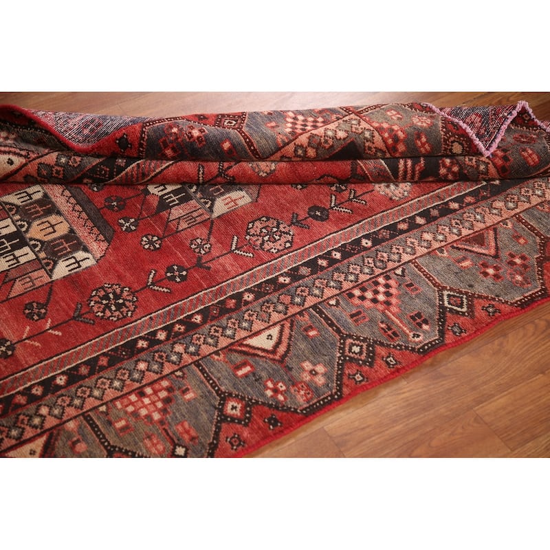 Geometric Hamedan Persian Vintage Runner Rug Hand-Knotted Wool Carpet - 3'9"x 9'5"