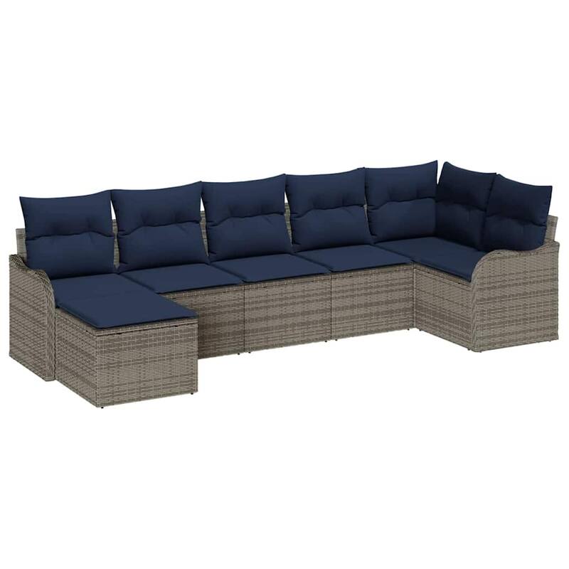 vidaXL 7/8 Garden Sofa Set with Cushions Black/Brown/Grey Wicker - 113.2 x 48.2 x 27.2