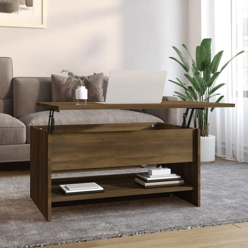 vidaXL Coffee Table Lift Top End Table Accent Side Sofa Table Engineered Wood - 31.5" x 19.7" x 16.7" - Brown oak