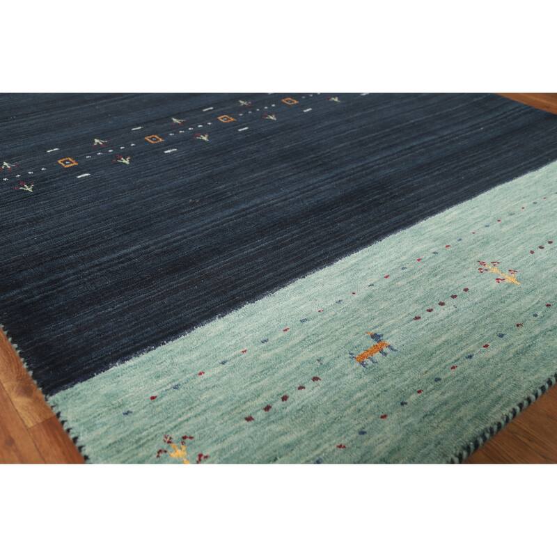 Navy Blue Tribal Gabbeh Indian Rug Handmade Modern Wool Carpet - 4'0" x 5'10" - 4'0" x 5'10" - Blue