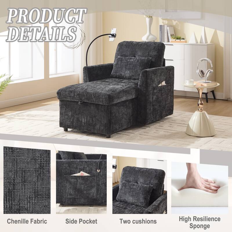 Multifunctional Recliner Sofa - Storage Backrest, Phone Holder, Chenille Leisure Chair - Living Room, Bedroom