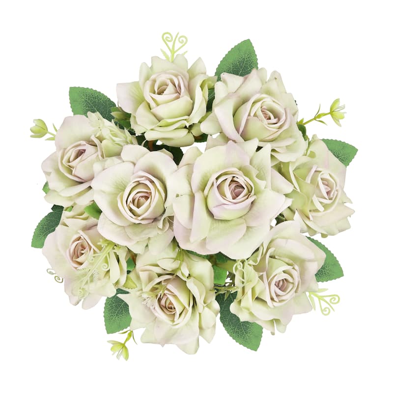 Set of 2 Beige Green Artificial Gardenia Rose Flower Stem Bush Bouquet 17in - 17" L x 11" W x 11" DP
