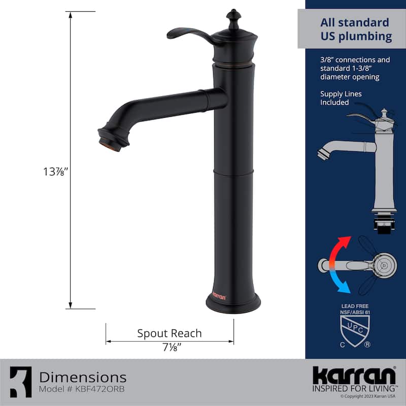 Karran Vineyard KBF472 Single-Handle Single Hole Vessel Bathroom Faucet with Matching Pop-up Drain