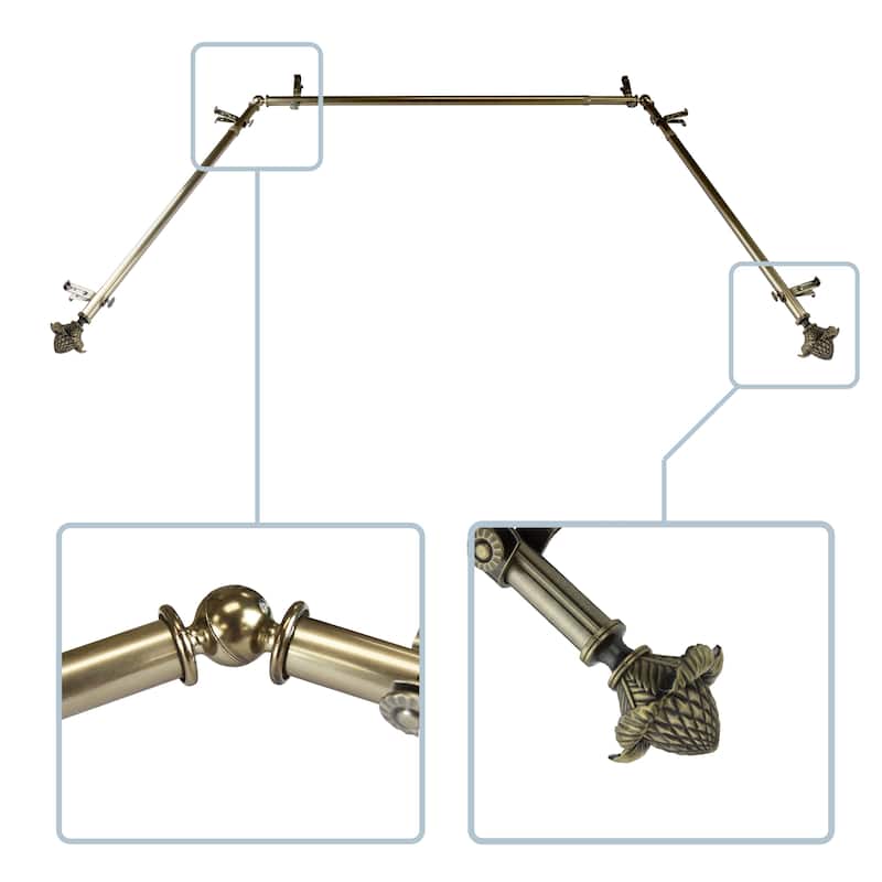InStyleDesign Thistle 13/16" Bay curtain rod 20"-36", 38"-72" - Antique Brass