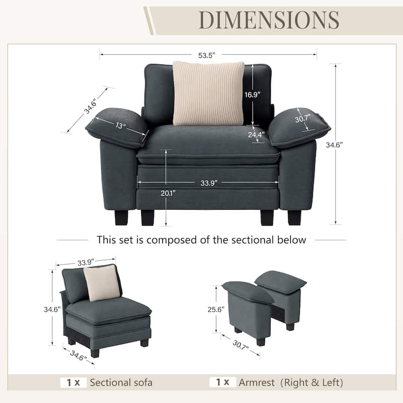 MAISON ARTS Cloud Modular Deep Seat Sofa, Chenille or Corduroy Sectional Couch with Removable Arms, 1–4 Seater