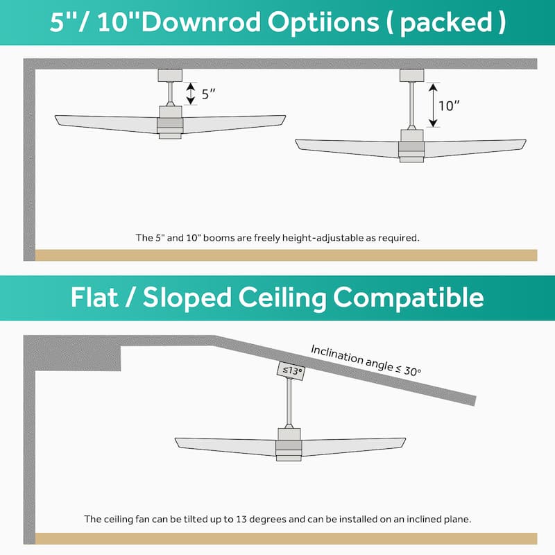 Clihome 56 In. Ceiling Fan Light With Remote Energy-saving DC Motor