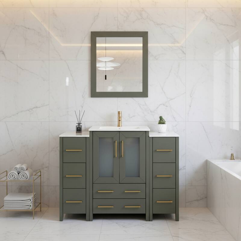 Vanity Art 48 in. Single Sink Bathroom Vanity with Top and Mirror - 48 X 18.1 X 35.8 - Vintage Green