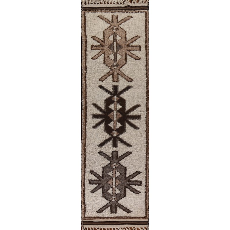 Vegetable Dye Kurdish Turkish Runner Rug Handmade Wool Carpet - 3'1"x 12'4"
