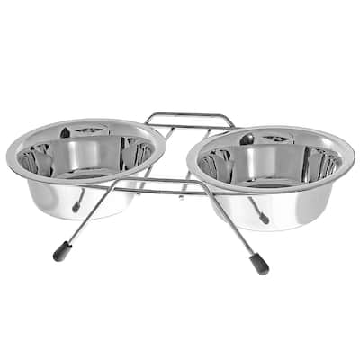 Stainless Steel Double Pet Bowl With Stand