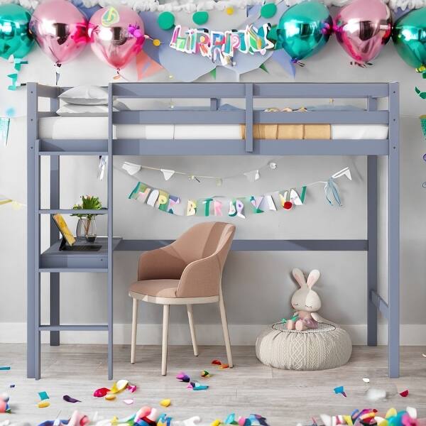 slide 2 of 30, Twin High Loft Bed with Safety Guardrail,Built-in desk,Ladder,Kids Bed Design Grey