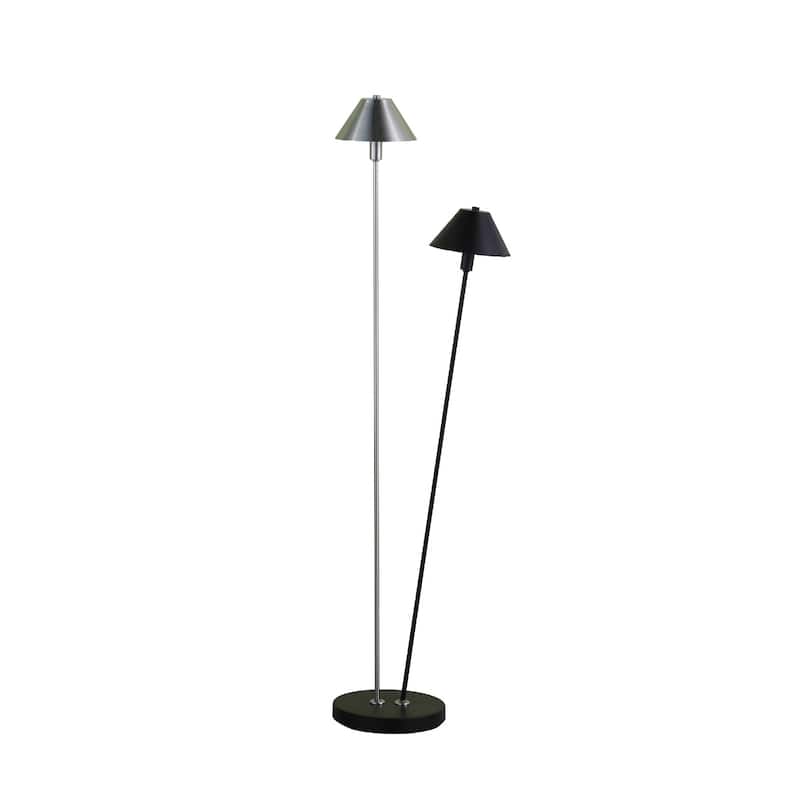 Black and Silver Metal LED Floor Lamp with Empire Shades and In line Switch - 10” x 10” x 47.5” (D x W x H)