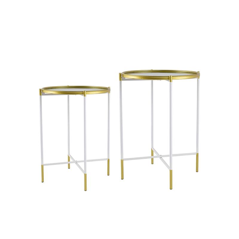 Nesting Side Tables Set of 2 with Glass Tops and Metal Frame