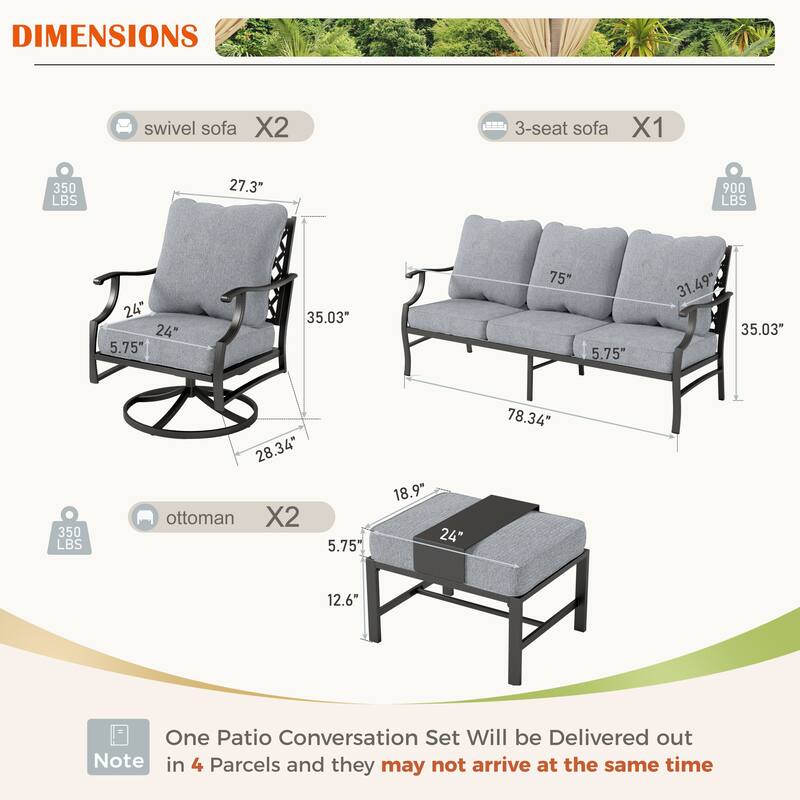 MAISON ARTS 4/5-Piece Patio Conversation Sets, Sofa Set with 2 xSingle Sofa Chairs, 1 x 3-seater Sofa and Coffee Table/Ottomans