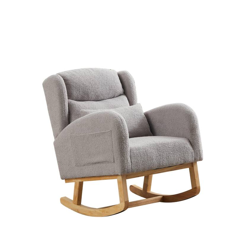 Modern Accent Rocking Chair with Pillow, High Backrest Arm Chair Accent Chair Glider Lounger with 2 Side Pockets for Living Room