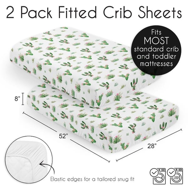 Sweet Jojo Designs Cactus Floral Pink Green Girl 2 Pack Fitted Crib Sheets Boho Bohemian Watercolor Shabby Chic Desert