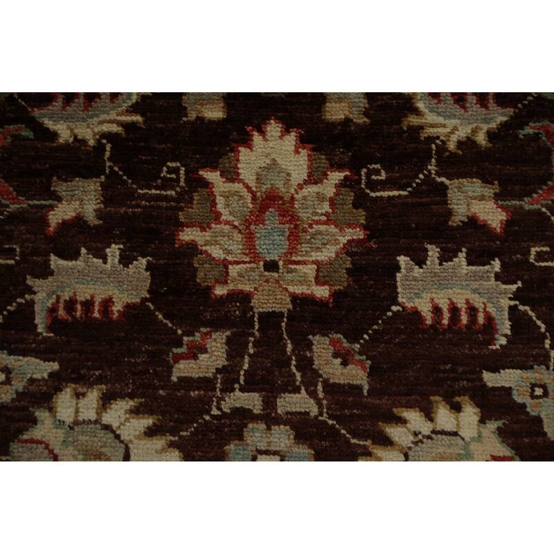 Hand Knotted Oriental 100% Wool Carpet Traditional Floral Brown Peshawar Runner Rug - 18' 0'' X 2' 10''
