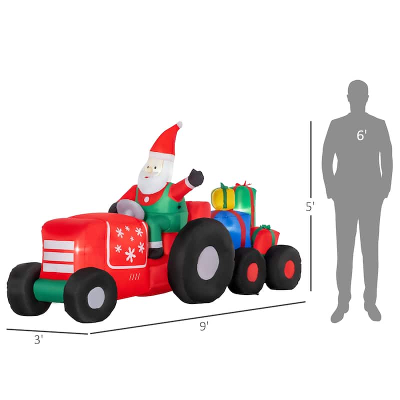 Outsunny 9ft Christmas Inflatable Santa Claus Driving Trailer with Gift Boxes, Blow-Up Outdoor LED Yard Display